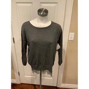 Joie Gray Cashmere Blend Sweater W/ Lace Hemline, Size S